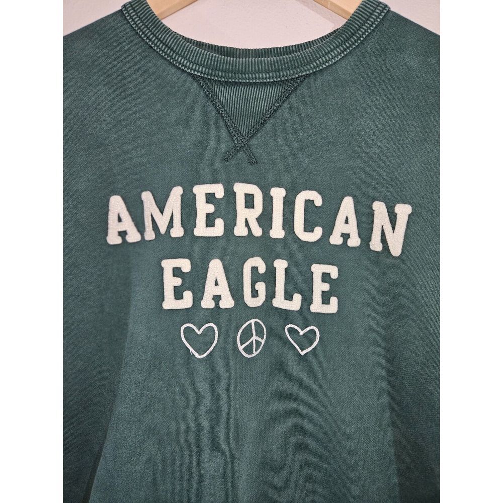 American Eagle Sweater Women Small Green Crew Neck Oversized Retro Vintage‎ Look